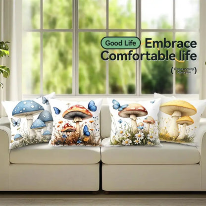Mushrooms Butterflies Pillow Cover(pillows not included)