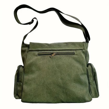 Vintage Raven Print Canvas Messenger Bag Large Capacity