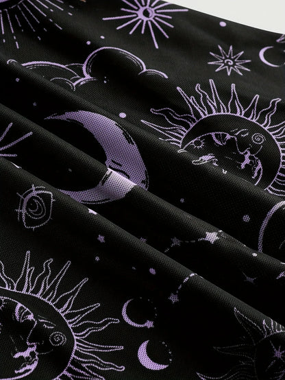 Gothic Style Vintage  Star Moon Long Sleeve A- Line Dress