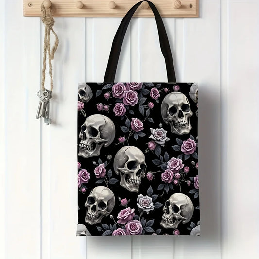Gothic Rose Floral Skull Tote Bag
