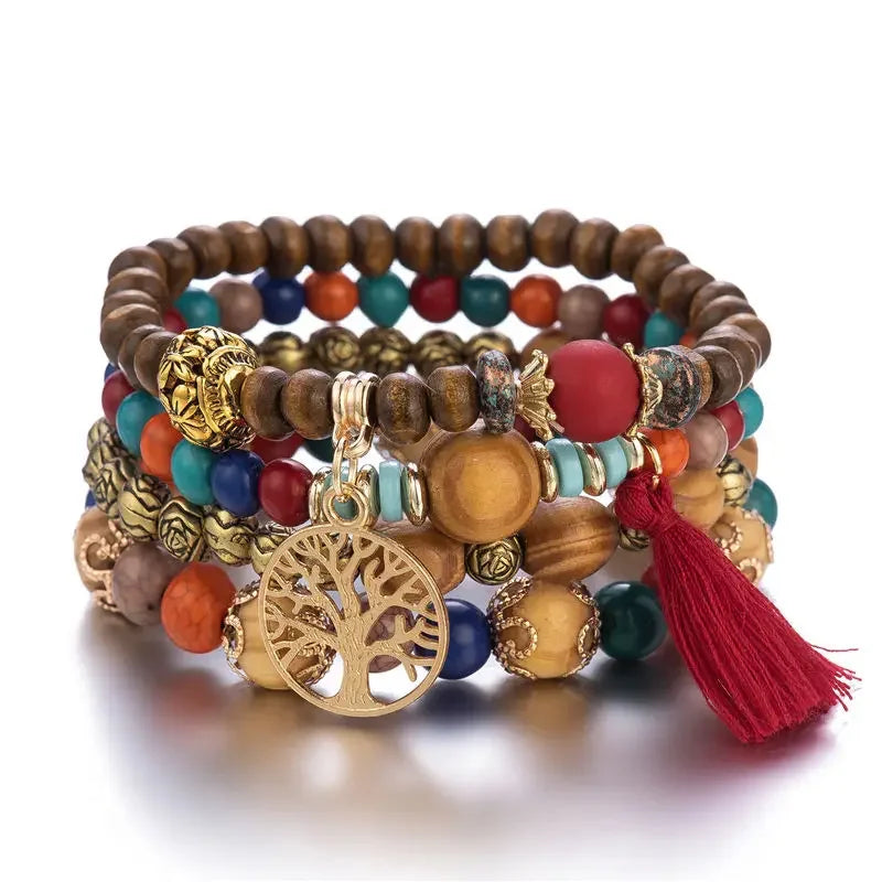 Boho Wooden Beaded Bracelet Set
