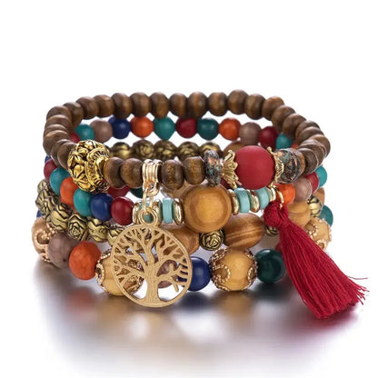 Boho Wooden Beaded Bracelet Set