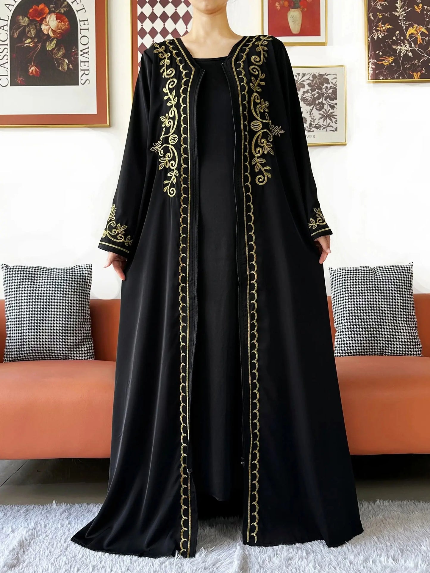 Elegant Women Abaya Long Sleeve Chiffon Dress