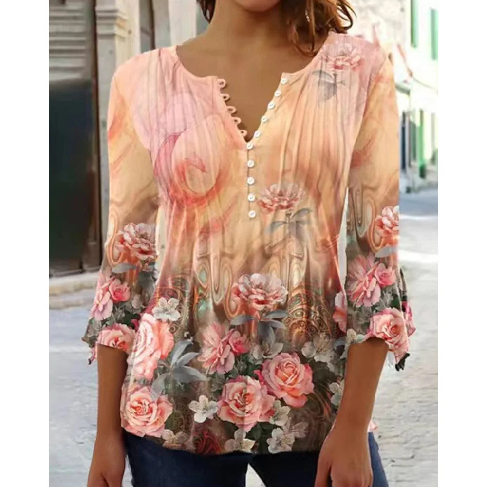Women'S V-Neck Button-Down T-Shirt