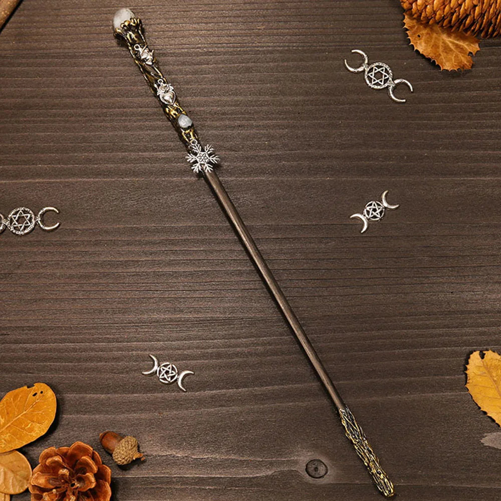 Natural Crystal Wiccan Wand Wood Handmade Unique