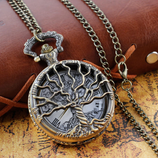 Bronze Hollow Tree of Life Quartz Pocket Watch