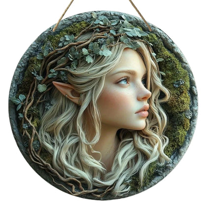 Tree Elf Circular Wooden Sign