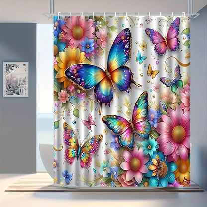Butterfly print shower curtain
