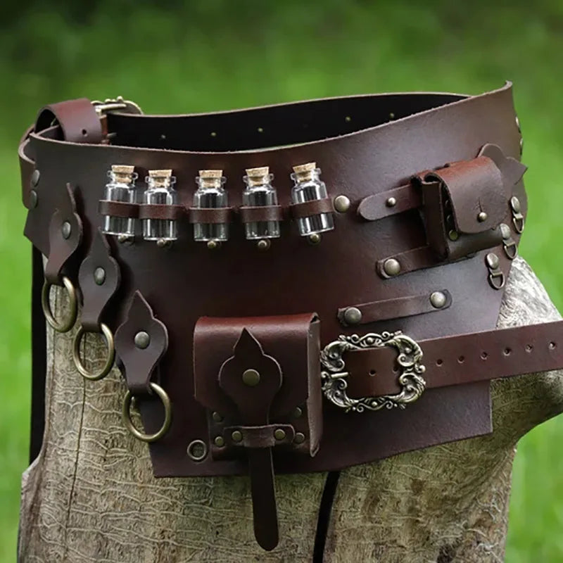 Medieval Witch Alchemist Leather Utility Belt