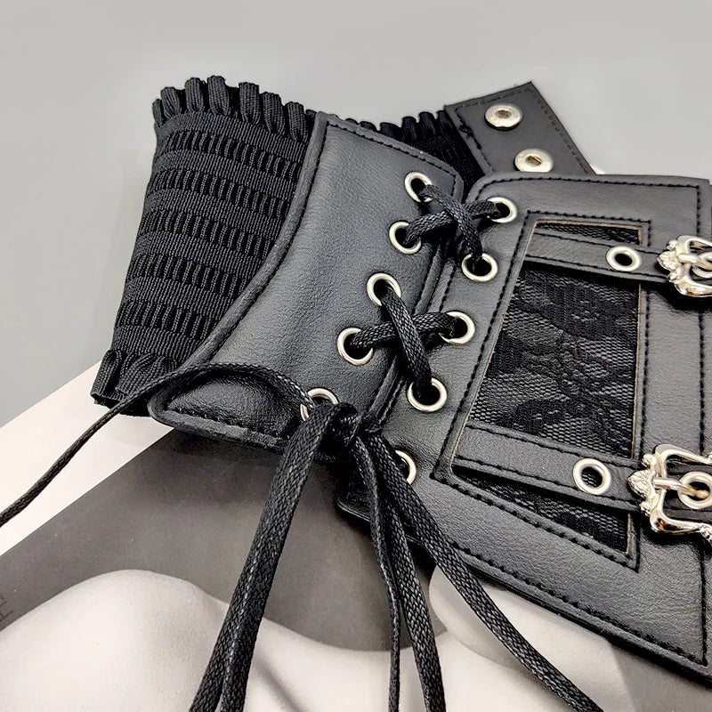 Elastic Plus Size Lace Corset Belts for Women Wide Stretch Cummerbunds Female Goth Punk Dress Corset Belt Brown White Waistband