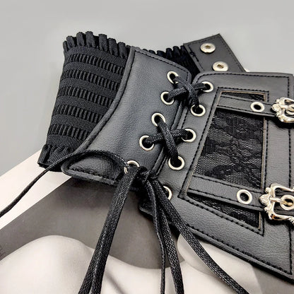 Elastic Plus Size Lace Corset Belts for Women Wide Stretch Cummerbunds Female Goth Punk Dress Corset Belt Brown White Waistband