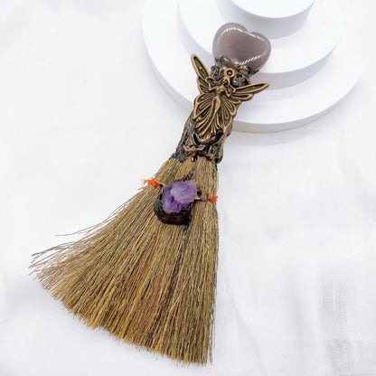 Natural Amethyst Crystal Love Heart Magic Broom