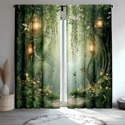 2 Pcs Psychedelic Forest print curtains