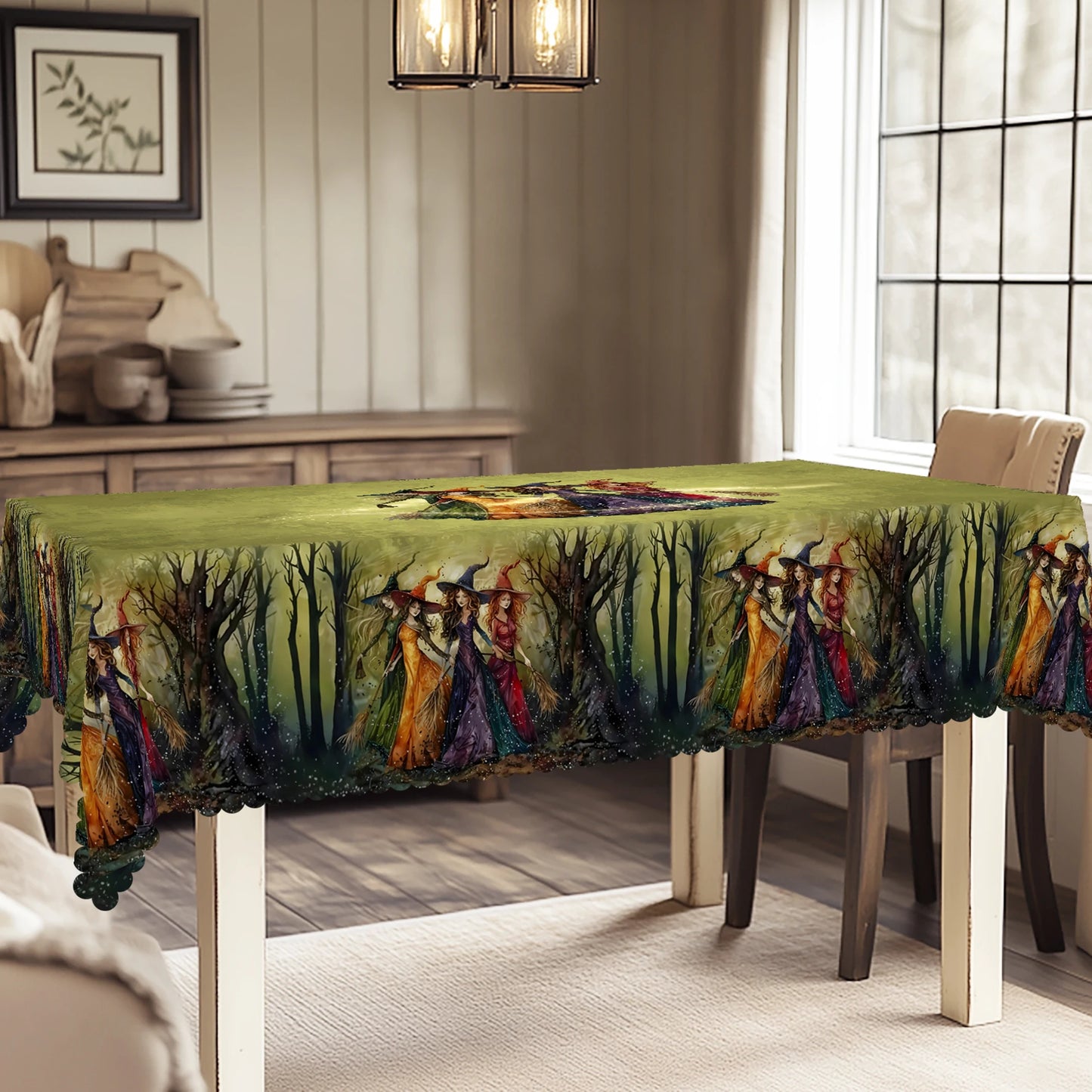 Retro Magic Broom Witch Pattern Tablecloth