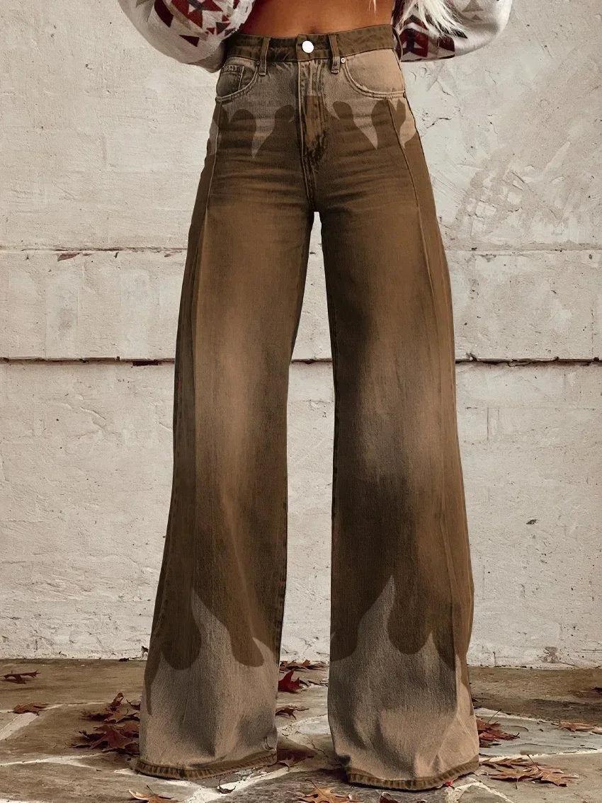 Ameican Fashion Women Pants High Waist Floral Printed