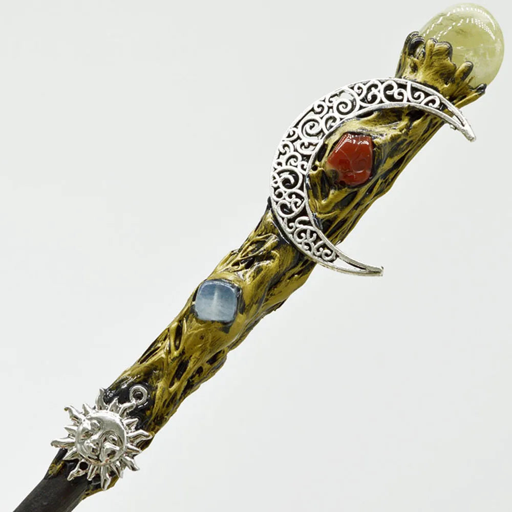 Natural Crystal Wiccan Wand Wood Handmade Unique