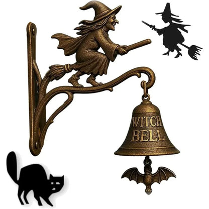 Halloween Retro Witch Doorbell Metal Wrought Iron Gothic Witch Decorative Doorbell Outdoor Garden Front Door Hanging Decorations