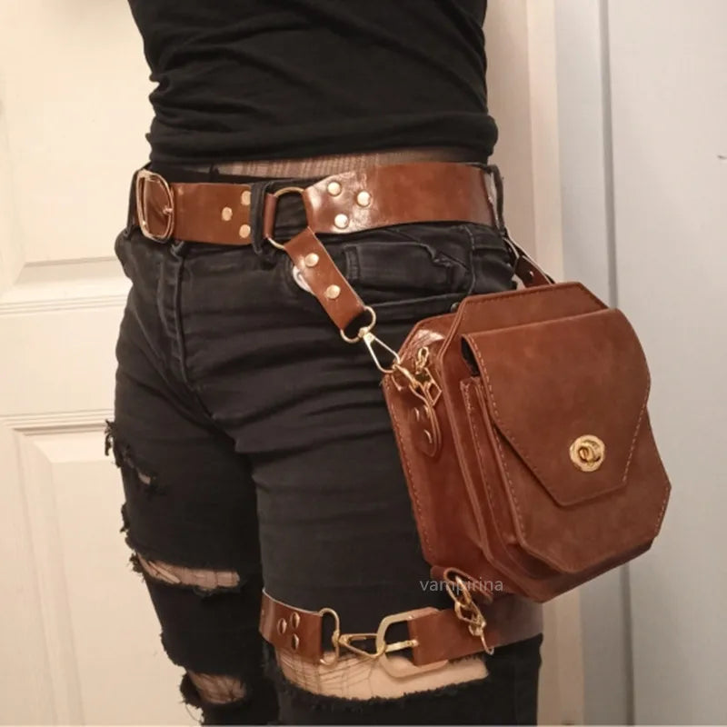 Steam Punk PU Waist Bags Hip Pack