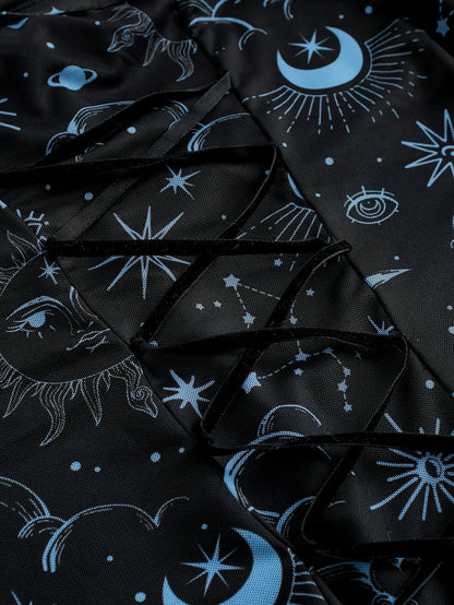 Gothic Style Vintage  Star Moon Long Sleeve A- Line Dress