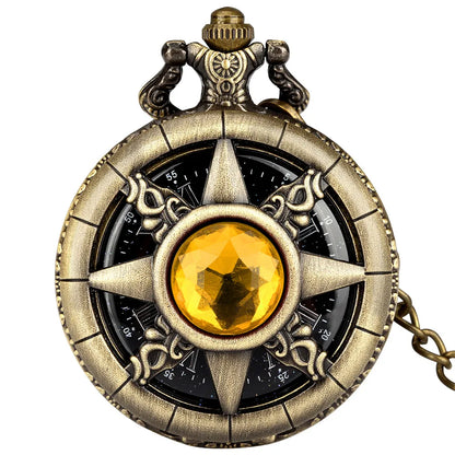 Hollow Sun Rhinestone Decorated Chic Bronze Quartz Pocket Watch Men Women Black Starry Roman Numerals Fob Chain Pendant Clock