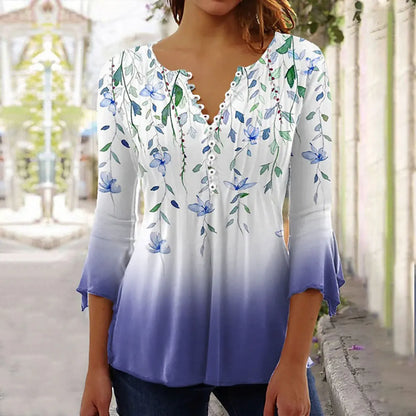 Women'S V-Neck Button-Down T-Shirt