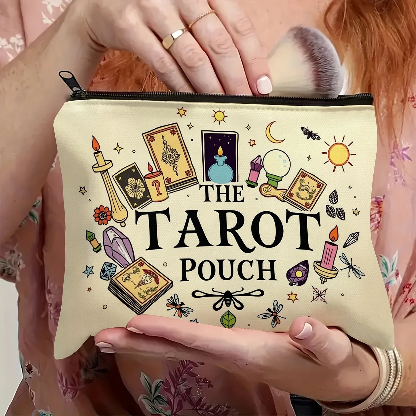 The Tarot Pouch Vibrant Cosmic Tarot Card Design Durable Polyester Compact & Portable Cosmetic Bag for Daily Use or Travel Pouch