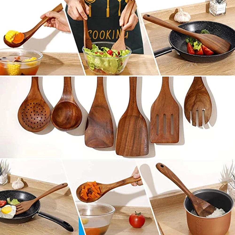 Wooden Cooking Spoons Smooth Teak