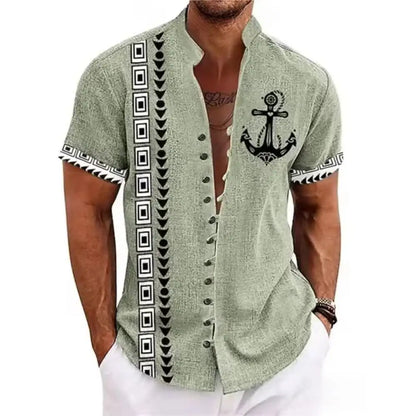 Men's Linen Short-Sleeved Shirt Ethnic Totem Print