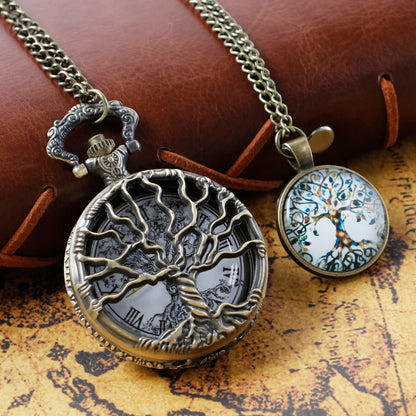 Bronze Hollow Tree of Life Quartz Pocket Watch