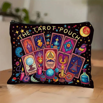 The Tarot Pouch Vibrant Cosmic Tarot Card Design Durable Polyester Compact & Portable Cosmetic Bag for Daily Use or Travel Pouch