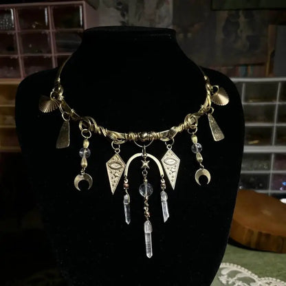 Vintage Glamorous  Red Crystal Moon Pendant Necklace