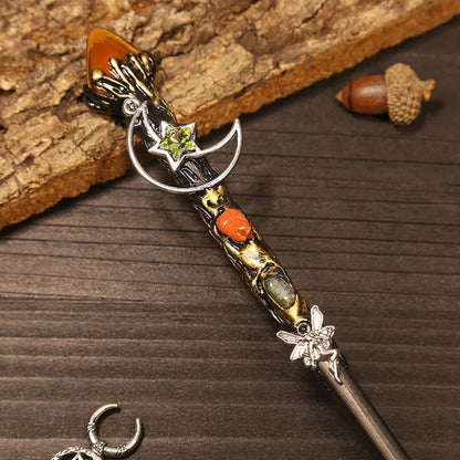 Natural Crystal Wiccan Wand Wood Handmade Unique