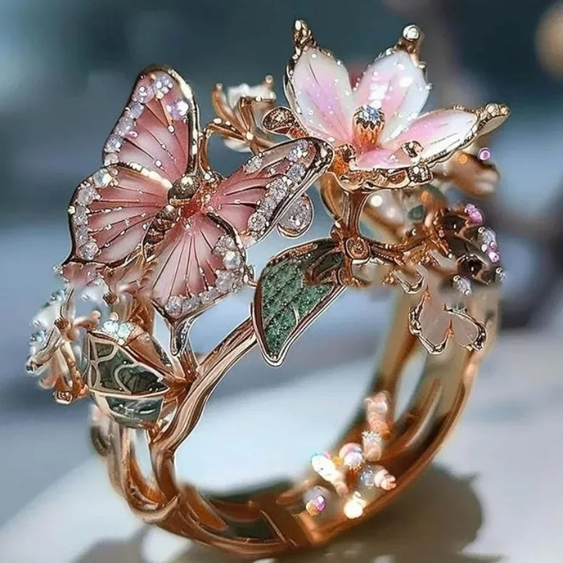 Aesthetic Flower Butterfly Rings
