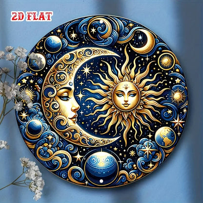 Vintage Metal Sign Celestial Sun and Moon Design