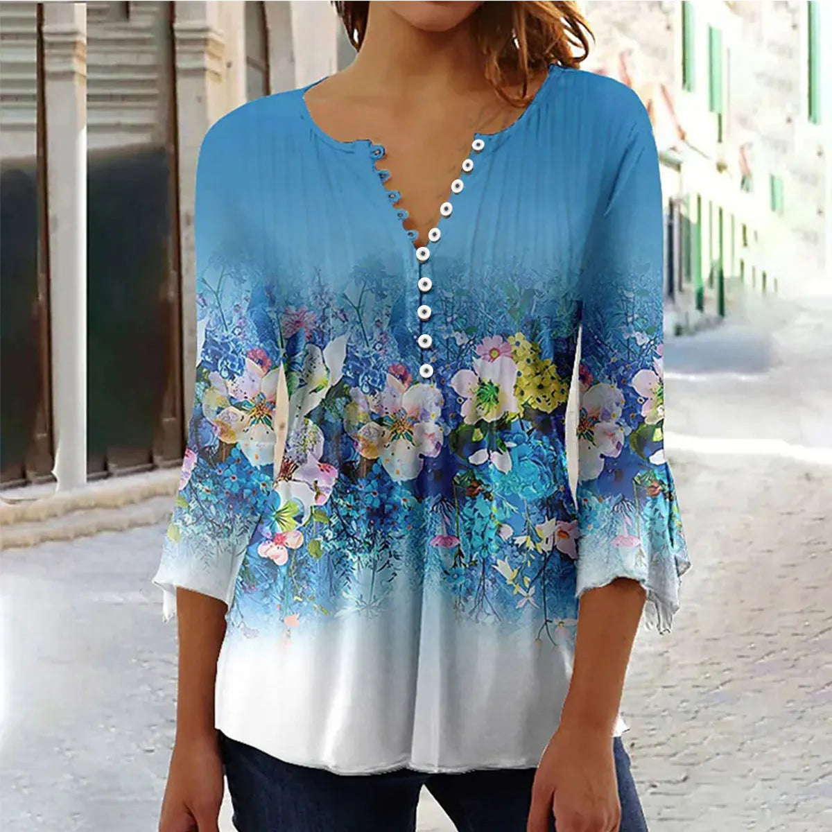 Women'S V-Neck Button-Down T-Shirt