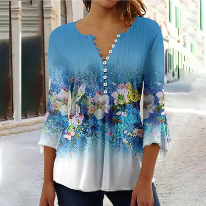 Women'S V-Neck Button-Down T-Shirt
