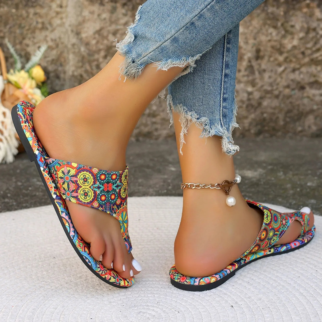 Bohemian Flower Pattern Sandals Casual Lightweight