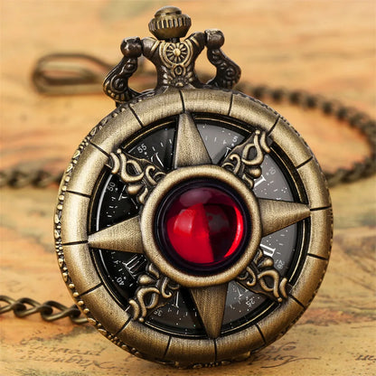 Hollow Sun Rhinestone Decorated Chic Bronze Quartz Pocket Watch Men Women Black Starry Roman Numerals Fob Chain Pendant Clock