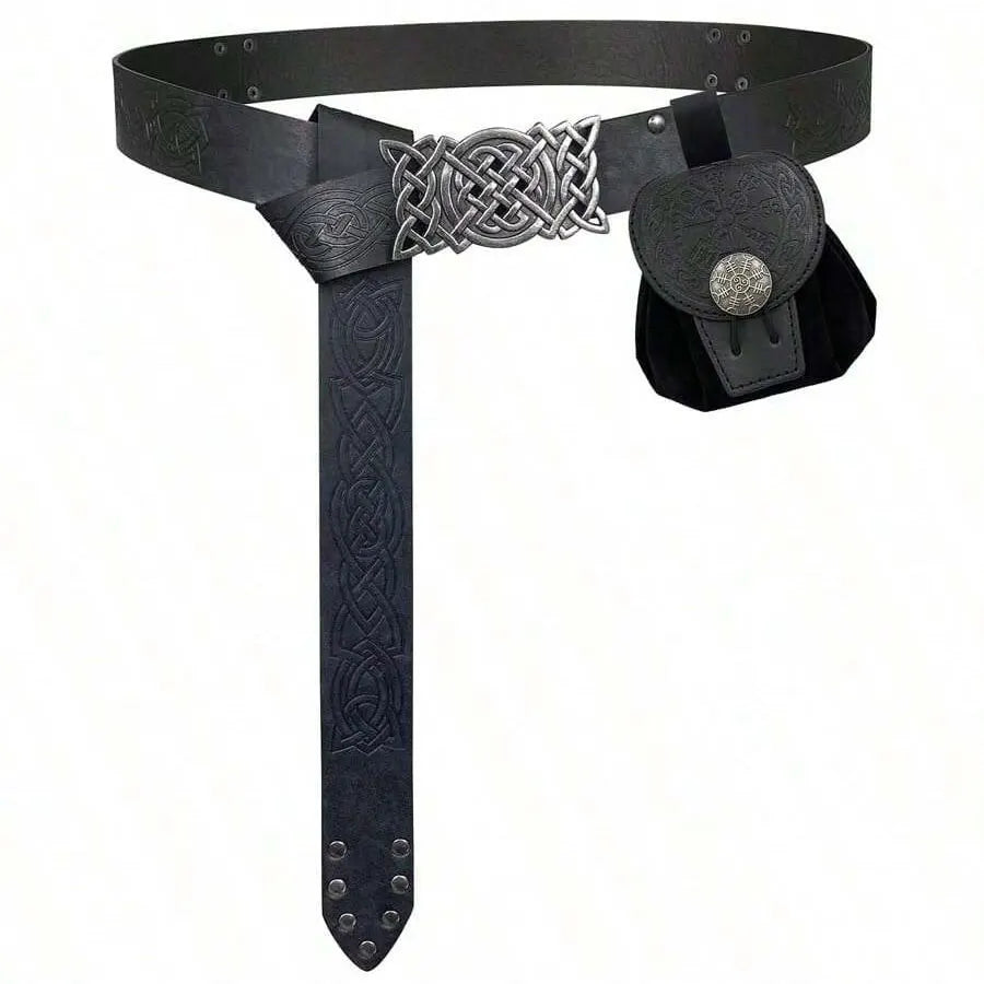 Steampunk Medieval Punk Style Fanny Packs for Men Pu Leather Coin Purse Hangable Belt Waist Bag Drawstring Hip Belt Bag Cosplay