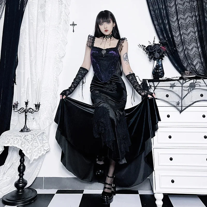 Velvet Fishtail Skirt Women Vintage