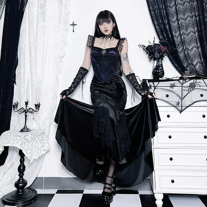 Velvet Fishtail Skirt Women Vintage