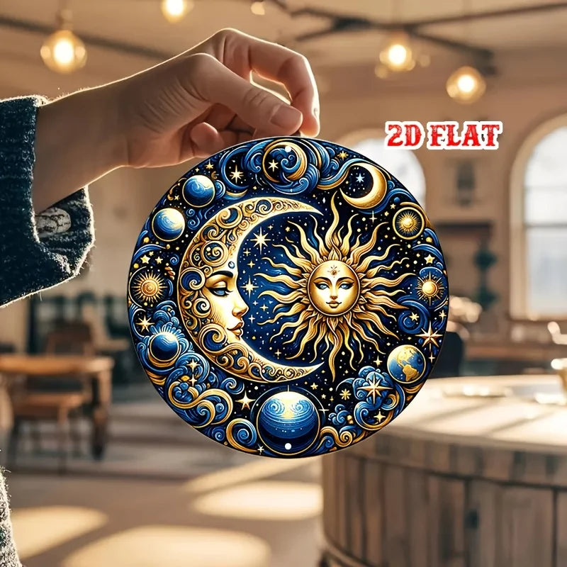 Vintage Metal Sign Celestial Sun and Moon Design