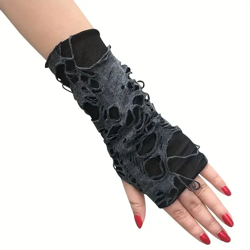 New Hot Sale Fashionable Simple Gothic Fingerless Gloves Unisex Tear Design Stretchy for Party Preparation and Durable