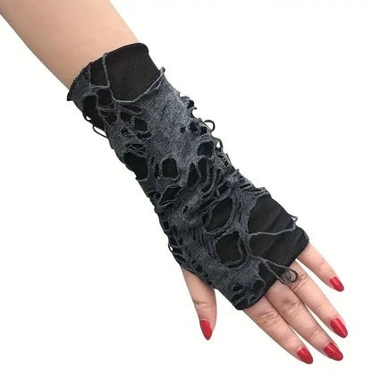 New Hot Sale Fashionable Simple Gothic Fingerless Gloves Unisex Tear Design Stretchy for Party Preparation and Durable