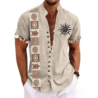 Men's Linen Short-Sleeved Shirt Ethnic Totem Print