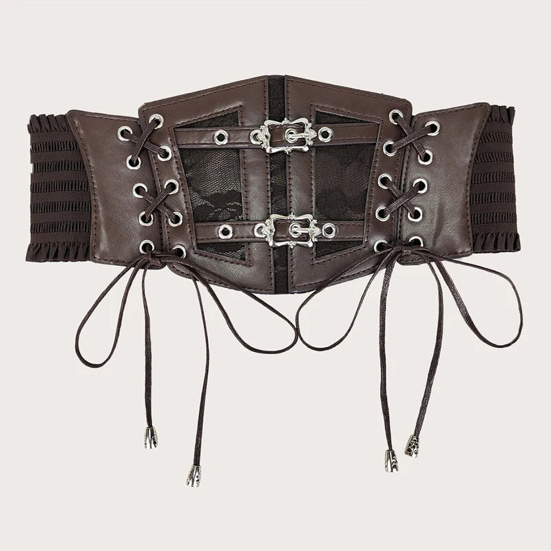 Elastic Plus Size Lace Corset Belts for Women Wide Stretch Cummerbunds Female Goth Punk Dress Corset Belt Brown White Waistband