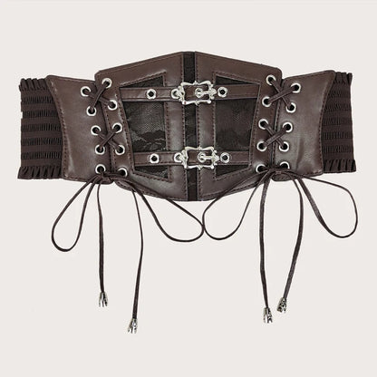 Elastic Plus Size Lace Corset Belts for Women Wide Stretch Cummerbunds Female Goth Punk Dress Corset Belt Brown White Waistband