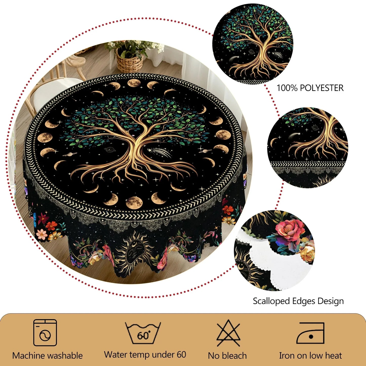 Tree of Life Constellation-Themed Round Tablecloth
