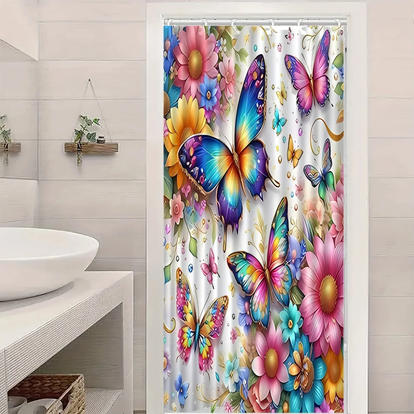Butterfly print shower curtain