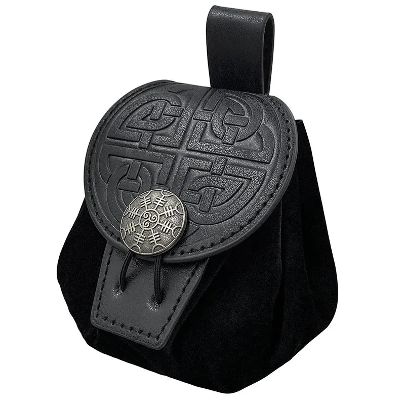 Steampunk Medieval Punk Style Fanny Packs for Men Pu Leather Coin Purse Hangable Belt Waist Bag Drawstring Hip Belt Bag Cosplay